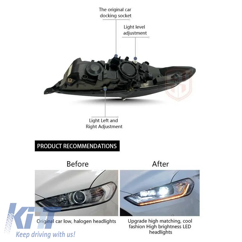 Headlights Set Suitable for Ford Mondeo mk5 13-16 DRL Chrome H7/Led With Dynamic Turn Signal Carner
