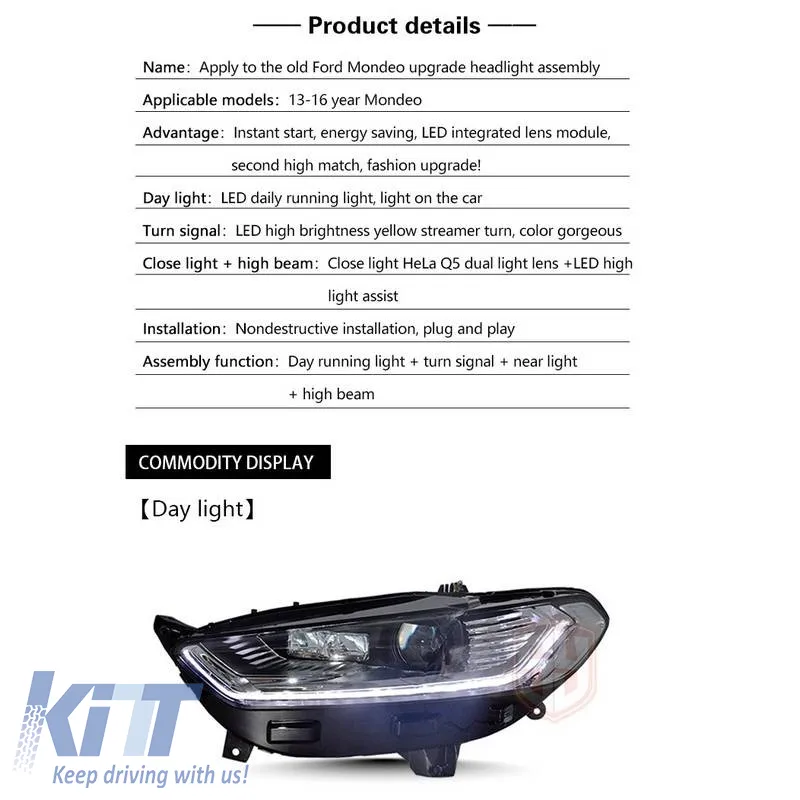 Headlights Set Suitable for Ford Mondeo mk5 13-16 DRL Chrome H7/Led With Dynamic Turn Signal Carner