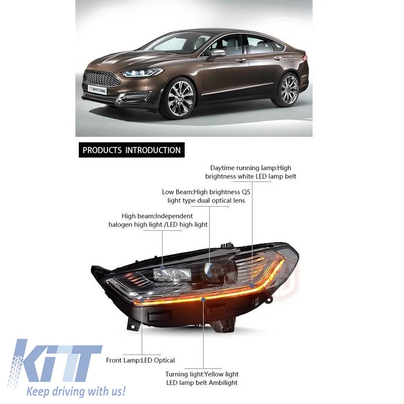 Headlights Set Suitable for Ford Mondeo mk5 13-16 DRL Chrome H7/Led With Dynamic Turn Signal Carner