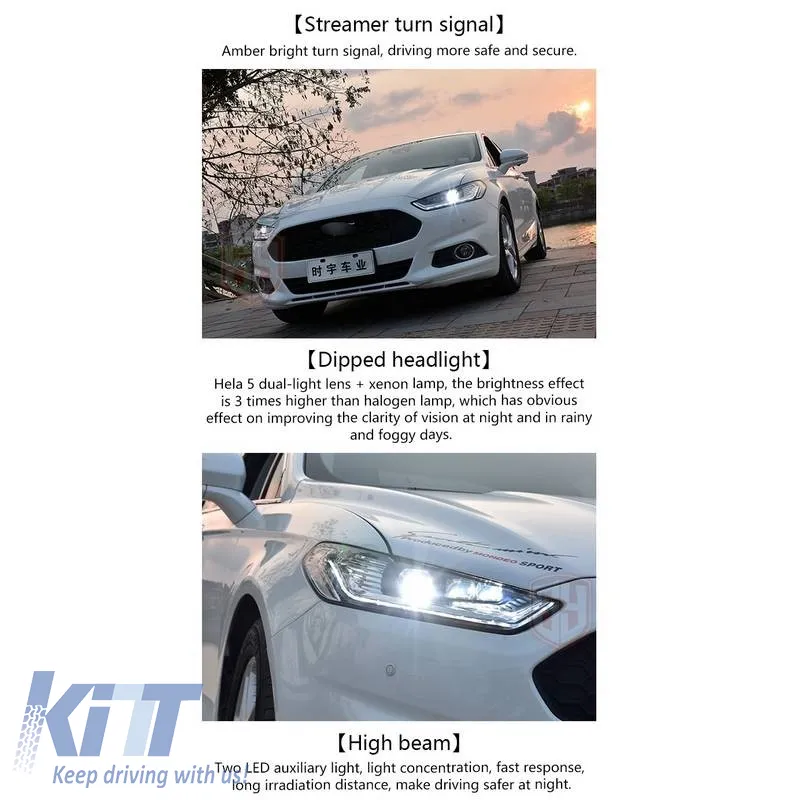 Headlights Set Suitable for Ford Mondeo mk5 13-16 DRL Chrome H7/Led With Dynamic Turn Signal Carner