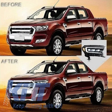 Headlights Set Suitable for Ford Ranger 15-20 DRL Dynamic Start Up Black Full Led With Motor VLand