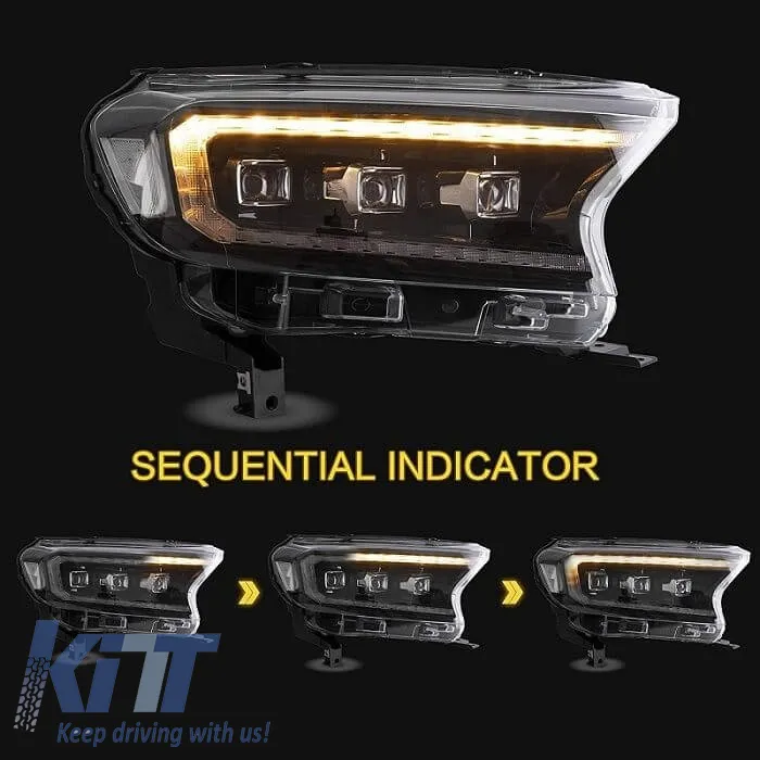 Headlights Set Suitable for Ford Ranger 15-20 DRL Dynamic Start Up Black Full Led With Motor VLand