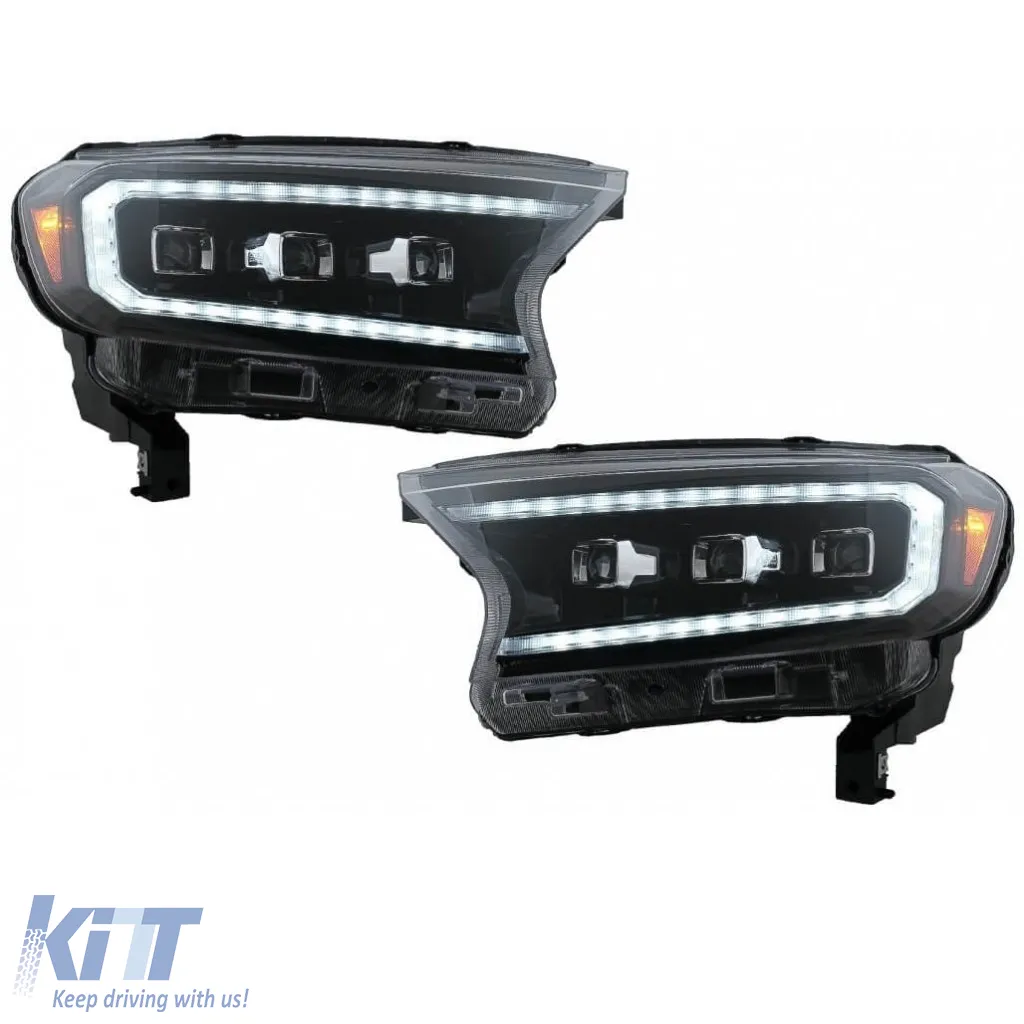 Headlights Set Suitable for Ford Ranger 15-20 DRL Dynamic Start Up Black Full Led With Motor VLand