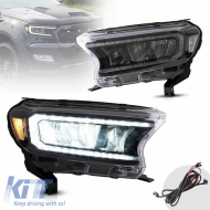 Headlights Set Suitable for Ford Ranger 15-20 DRL Dynamic Black Full Led With Motor VLand