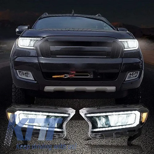 Headlights Set Suitable for Ford Ranger 15-20 DRL Dynamic Black Full Led With Motor VLand