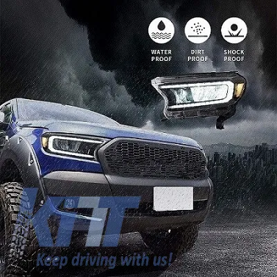 Headlights Set Suitable for Ford Ranger 15-20 DRL Dynamic Black Full Led With Motor VLand