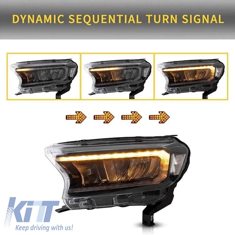 Headlights Set Suitable for Ford Ranger 15-20 DRL Dynamic Black Full Led With Motor VLand