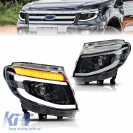 Headlights Set Suitable for Ford Ranger T6 2012-2015 DRL Dynamic Black Full LED With Motor