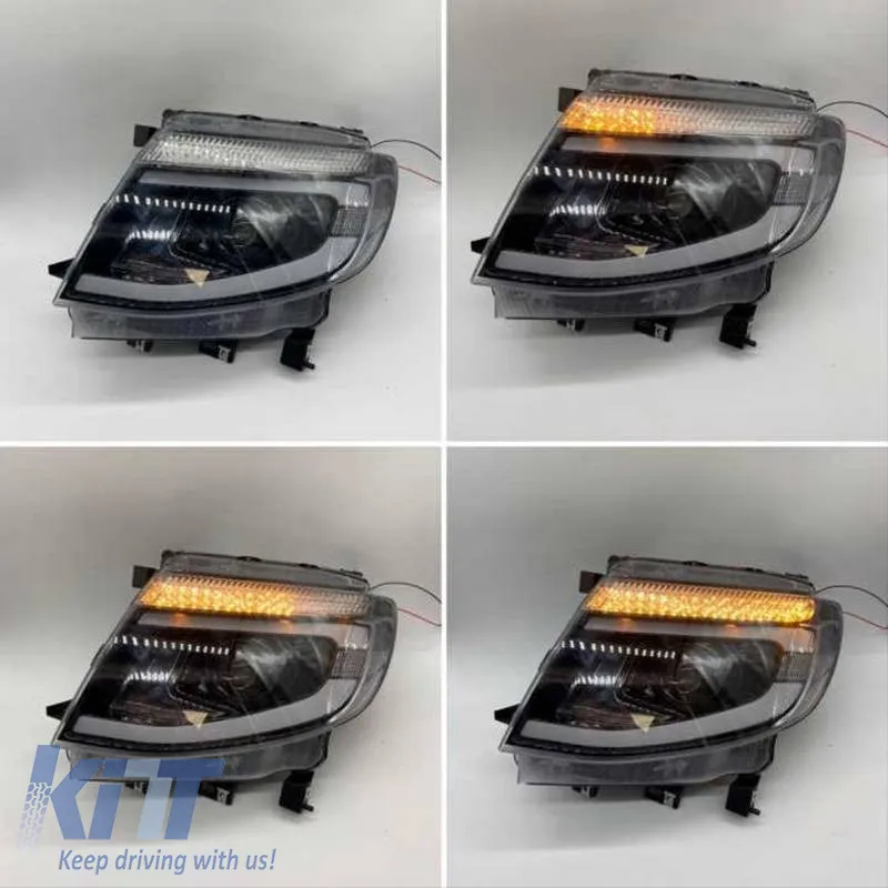 Headlights Set Suitable for Ford Ranger T6 2012-2015 DRL Dynamic Black Full LED With Motor