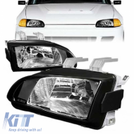 Headlights Set Suitable for Honda Civic 91-95 2D/3D Black Clear H4 Manual Depo