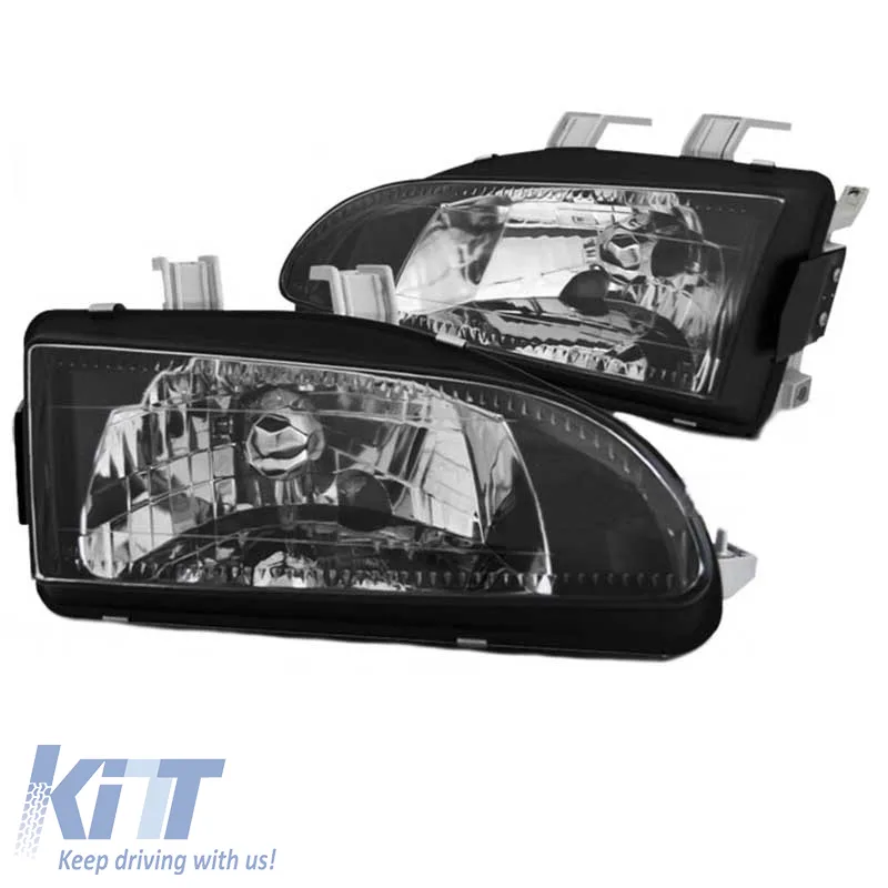 Headlights Set Suitable for Honda Civic 91-95 2D/3D Black Clear H4 Manual Depo