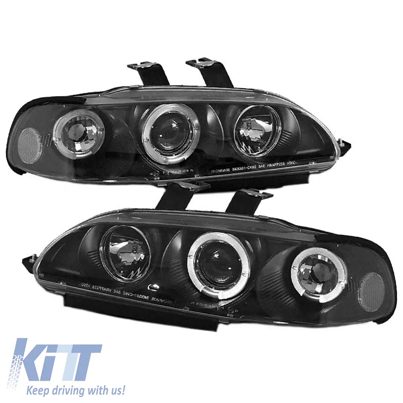 Headlights Set Suitable for Honda Civic 92-95 2D/3D Angel Eyes & Led Black H1/H1 Manual Sonar