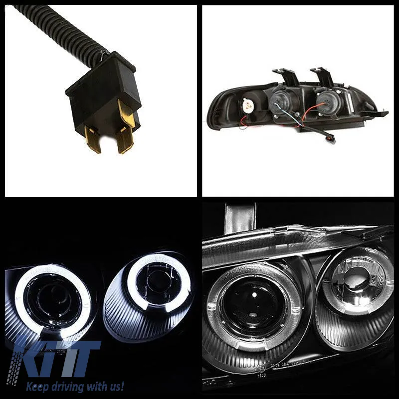 Headlights Set Suitable for Honda Civic 92-95 2D/3D Angel Eyes & Led Black H1/H1 Manual Sonar