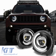 Headlights Set Suitable for Jeep Renegade 2014+ DRL Tube Lights Black H7 Manual Akkon