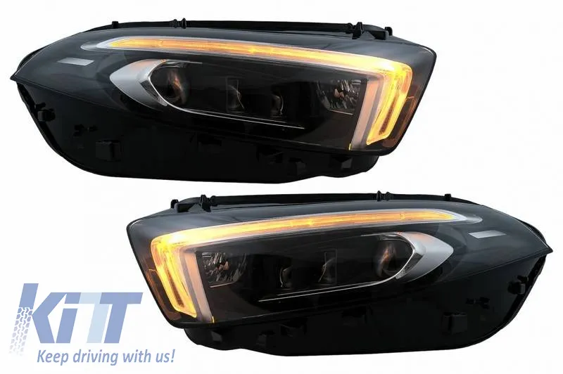 Headlights Set Suitable for Mercedes-Benz A-Class W177 / V177 2018-2022 Halogen Upgrade to Full LED DRL with Motor Carrier