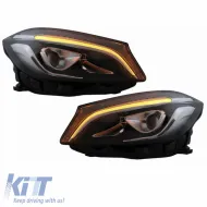 Headlights Set suitable for Mercedes-Benz A-Class W176 12-18 Halogen Upgrade To Facelift Look Black Full Led DRL With Motor Carner-image-6328743