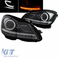 Headlights Set Suitable for Mercedes-Benz C-Class W204 11-14 DRL & Led Signal Black H7 With Motor-image-6306387