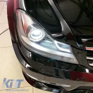 Headlights Set Suitable for Mercedes-Benz C-Class W204 11-14 DRL & Led Signal Black H7 With Motor-image-6306394