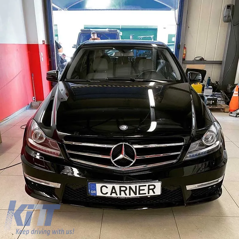 Headlights Set Suitable for Mercedes-Benz C-Class W204 11-14 DRL & Led Signal Black H7 With Motor