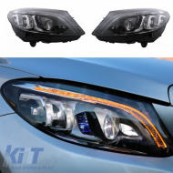 Headlights Set Suitable for Mercedes-Benz C-Class W205 14-18 LED Upgrade to Multibeam Full LED DRL Black with Motor Carrier