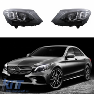 Headlights Set Suitable for Mercedes-Benz C-Class W205 14-18 LED Upgrade to Multibeam Full LED DRL Black with Motor Carrier