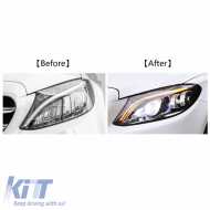 Headlights Set Suitable for Mercedes-Benz C-Class W205 14-18 LED Upgrade to Multibeam Full LED DRL Black with Motor Carrier
