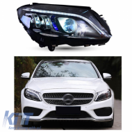 Headlights Set Suitable for Mercedes-Benz C-Class W205 14-18 LED Upgrade to Multibeam Full LED DRL Black with Motor Carrier