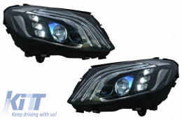 Headlights Set Suitable for Mercedes-Benz C-Class W205 14-20 Upgrade to Maybach Full LED DRL Black with Motor Carrier