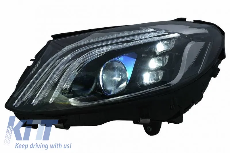 Headlights Set Suitable for Mercedes-Benz C-Class W205 14-20 Upgrade to Maybach Full LED DRL Black with Motor Carrier