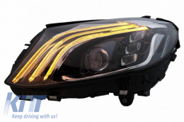 Headlights Set Suitable for Mercedes-Benz C-Class W205 14-20 Upgrade to Maybach Full LED DRL Black with Motor Carrier