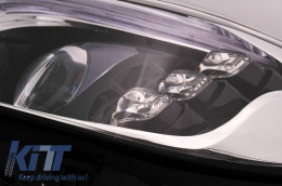 Headlights Set Suitable for Mercedes-Benz C-Class W205 14-20 Upgrade to Maybach Full LED DRL Black with Motor Carrier
