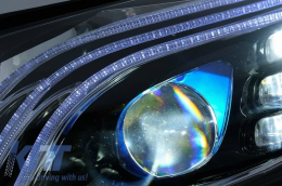 Headlights Set Suitable for Mercedes-Benz C-Class W205 14-20 Upgrade to Maybach Full LED DRL Black with Motor Carrier