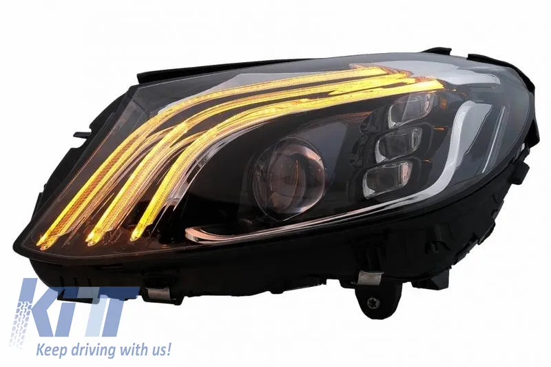 Headlights Set Suitable for Mercedes-Benz C-Class W205 14-20 Upgrade to Maybach Full LED DRL Black with Motor Carrier