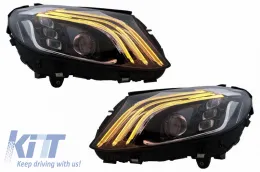 Headlights Set Suitable for Mercedes-Benz C-Class W205 14-20 Upgrade to Maybach Full LED DRL Black with Motor Carrier-image-6321966