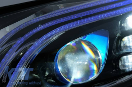 Headlights Set Suitable for Mercedes-Benz C-Class W205 14-20 Upgrade to Maybach Full LED DRL Black with Motor Carrier