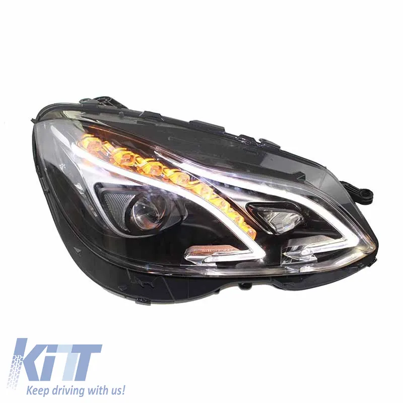 Headlights Set suitable for Mercedes-Benz E-Class W212 09-13 Halogen Upgrade To Facelift Look Black Full Led DRL With Motor Carner