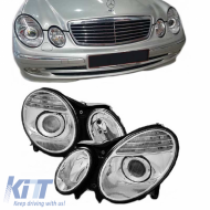 Headlights Set Suitable for Mercedes-Benz E-Class W211 02-06 Chrome Facelift Look H7/H7 (Halogen) With Motor Depo