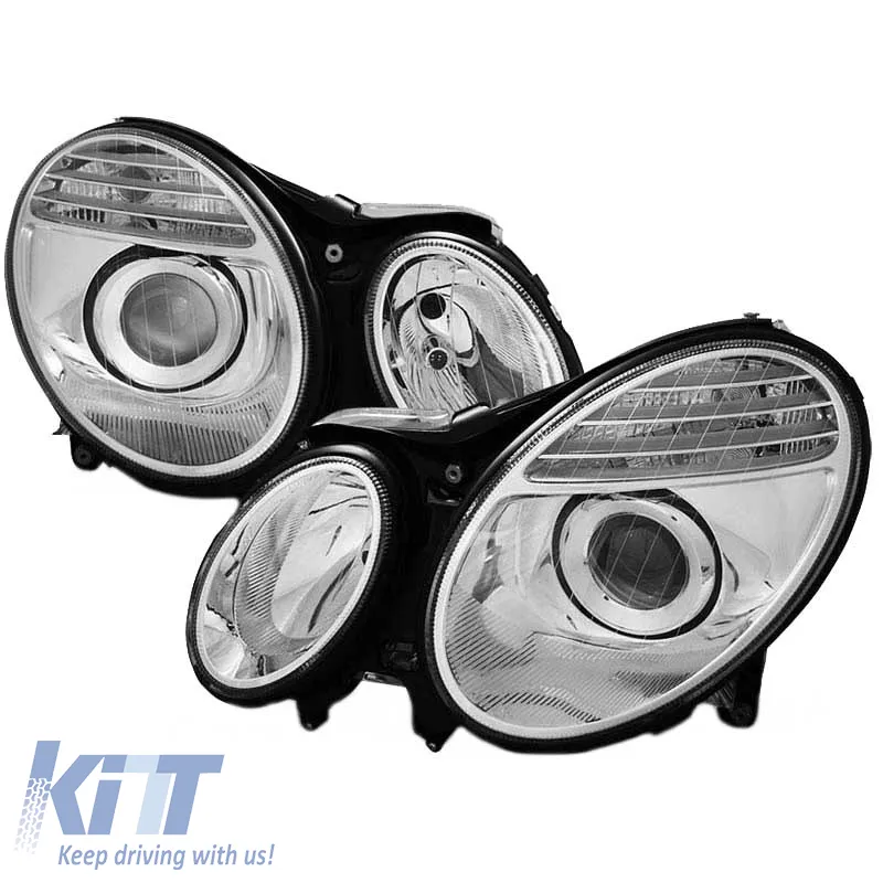 Headlights Set Suitable for Mercedes-Benz E-Class W211 02-06 Chrome Facelift Look H7/H7 (Halogen) With Motor Depo