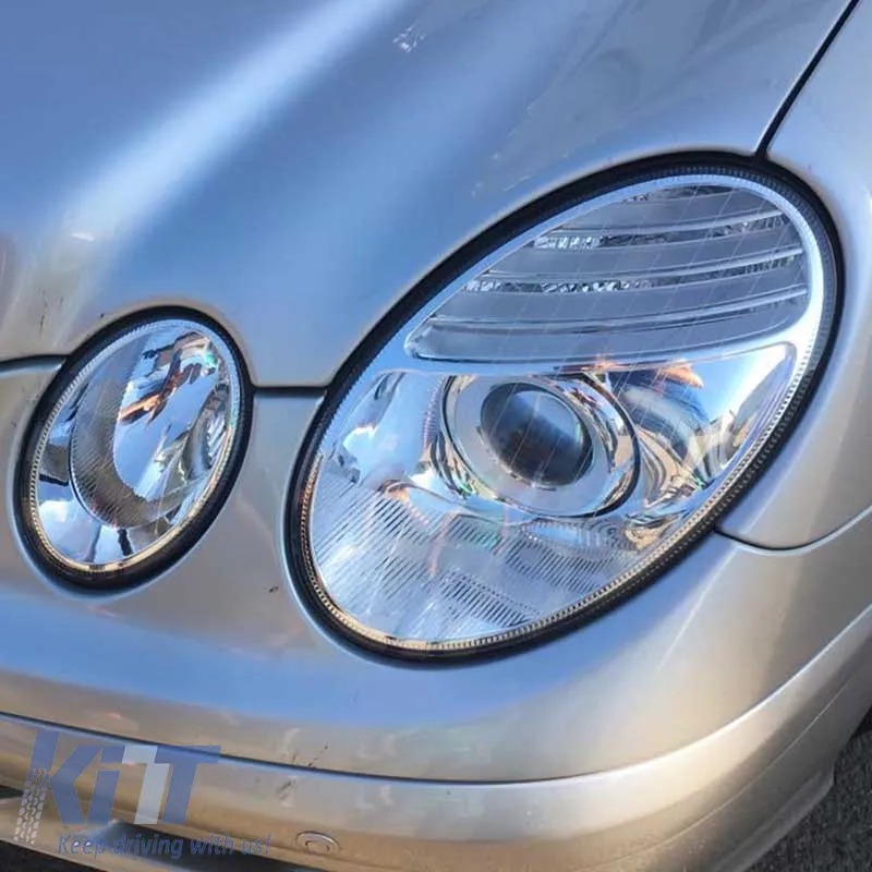 Headlights Set Suitable for Mercedes-Benz E-Class W211 02-06 Chrome Facelift Look H7/H7 (Halogen) With Motor Depo
