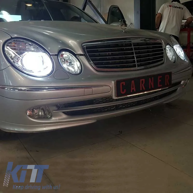 Headlights Set Suitable for Mercedes-Benz E-Class W211 02-06 Chrome Facelift Look H7/H7 (Halogen) With Motor Depo