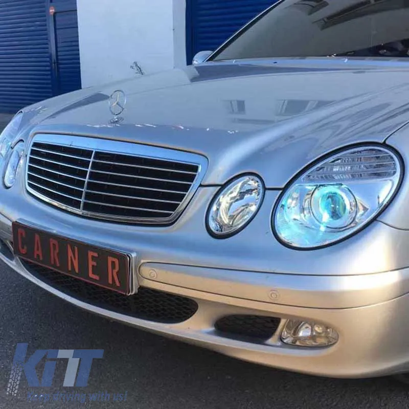 Headlights Set Suitable for Mercedes-Benz E-Class W211 02-06 Chrome Facelift Look H7/H7 (Halogen) With Motor Depo
