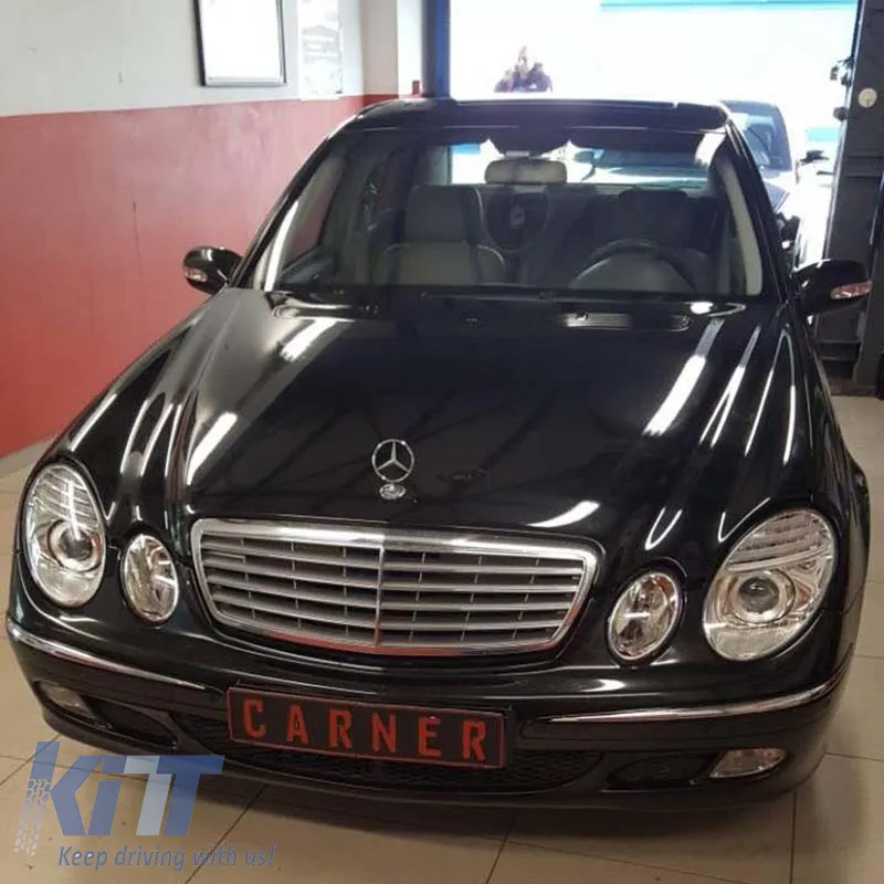 Headlights Set Suitable for Mercedes-Benz E-Class W211 02-06 Chrome Facelift Look H7/H7 (Halogen) With Motor Depo