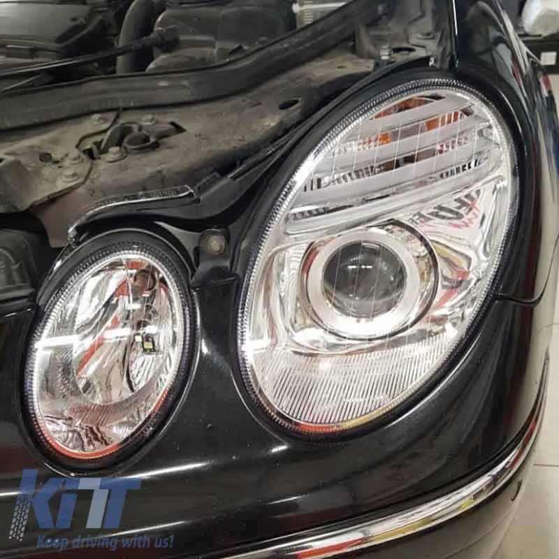 Headlights Set Suitable for Mercedes-Benz E-Class W211 02-06 Chrome Facelift Look H7/H7 (Halogen) With Motor Depo