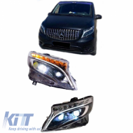 Headlights Set Suitable for Mercedes-Benz Vito W447 14+ DRL Led Tube & Led Signal Dynamic Black With Motor Carner