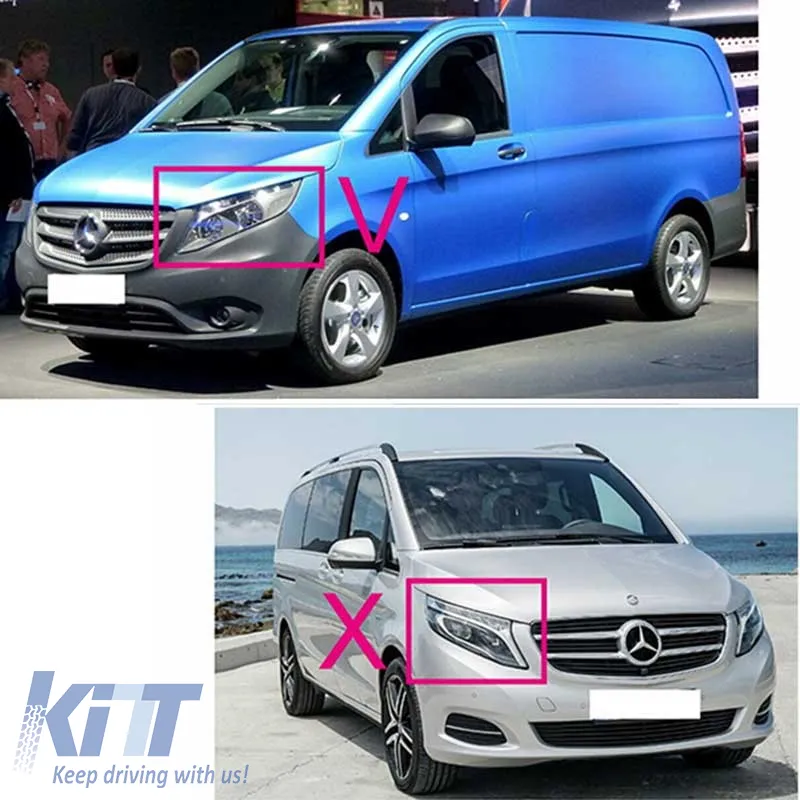 Headlights Set Suitable for Mercedes-Benz Vito W447 14+ DRL Led Tube & Led Signal Dynamic Black With Motor Carner