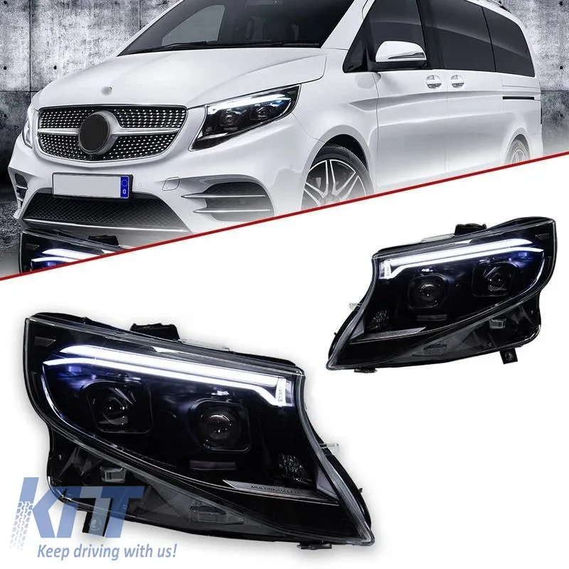 Headlights Set Suitable for Mercedes-Benz Vito W447 14-24 W448 2025 Look DRL Led Tube Black Carner