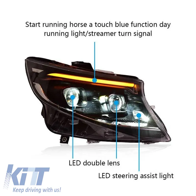 Headlights Set Suitable for Mercedes-Benz Vito W447 14-24 W448 2025 Look DRL Led Tube Black Carner