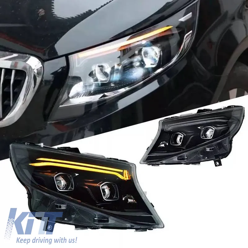 Headlights Set Suitable for Mercedes-Benz Vito W447 14-24 W448 2025 Look DRL Led Tube Black Carner