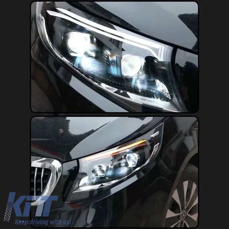 Headlights Set Suitable for Mercedes-Benz Vito W447 14-24 W448 2025 Look DRL Led Tube Black Carner