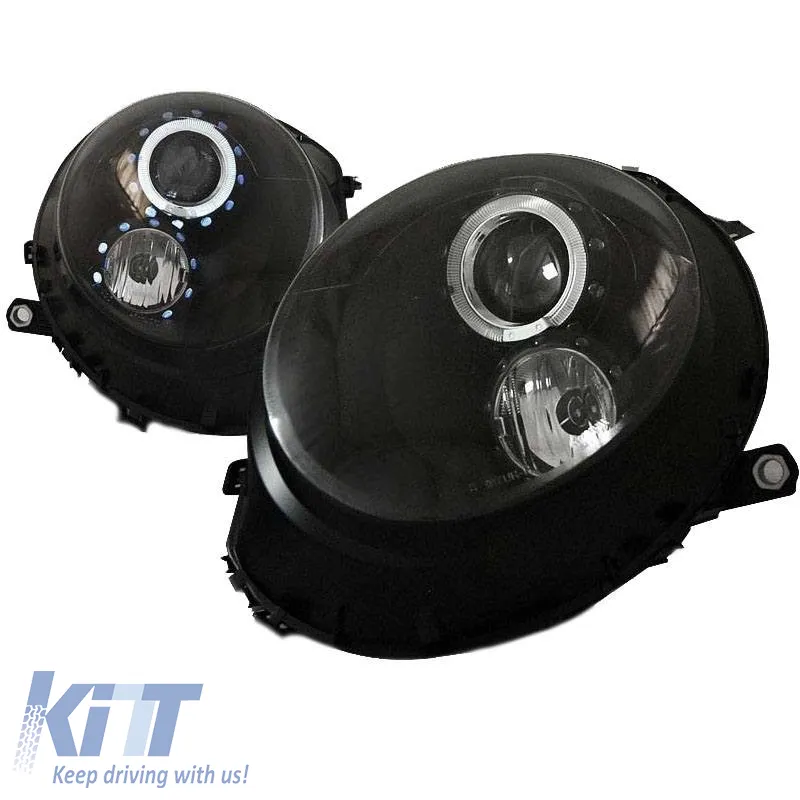 Headlights Set Suitable for Mini Cooper (R55/56/57/58/59) 06-13 Angel Eyes Black H9 With Motor JunYan